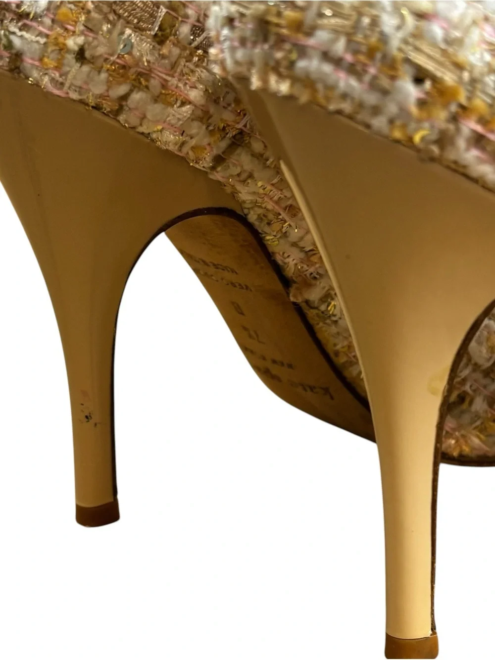 Kate Spade New York heels Stiletto pointed toe pump tweed patent leather Sz 7.5B